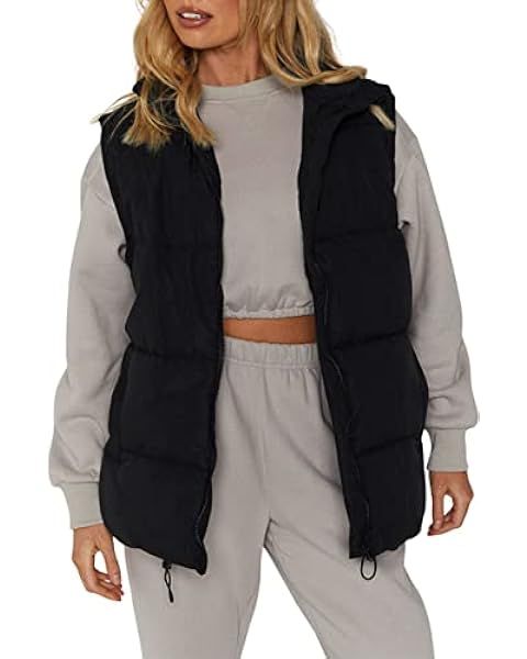 Xiaoxuemeng Womens Puffer Vest Collared Sleeveless Zip Up Padded Gilet Jacket Outwear | Amazon (US)