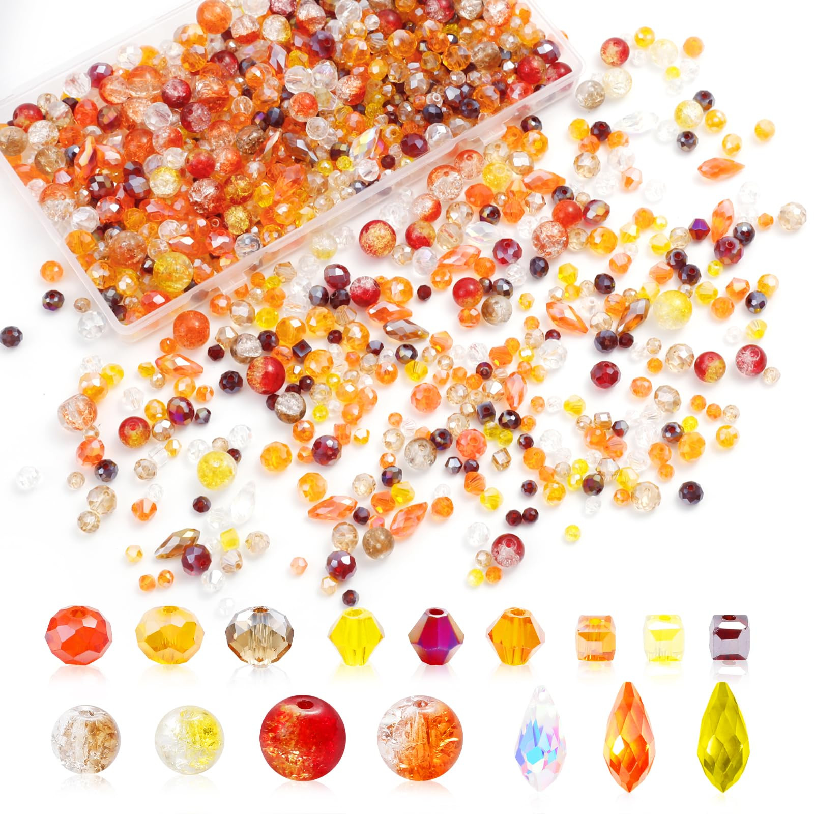 1000PCS Fall Crystal Glass Beads for Jewelry Making Crackle Orange Fall Beads for DIY Making Beaded Plants(Orange) | Amazon (US)