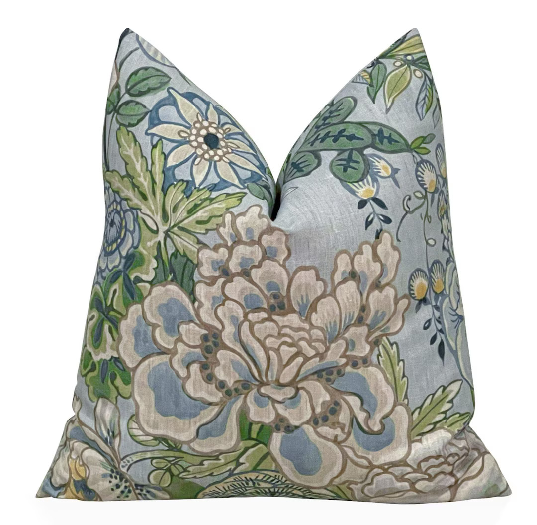 Thibaut Peony Garden Pillow Cover in Spa Blue, Throw Cushion,decorative Pillows, Living Room, Bed... | Etsy (US)