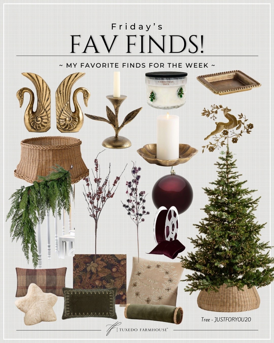 My favorite finds for this week include a few holiday items you’ll be seeing in my home. You can get 20% off this gorgeous tree with the code JUSTFORYOU20– today only!

#ltkholiday

#LTKHome #LTKSaleAlert #LTKSeasonal