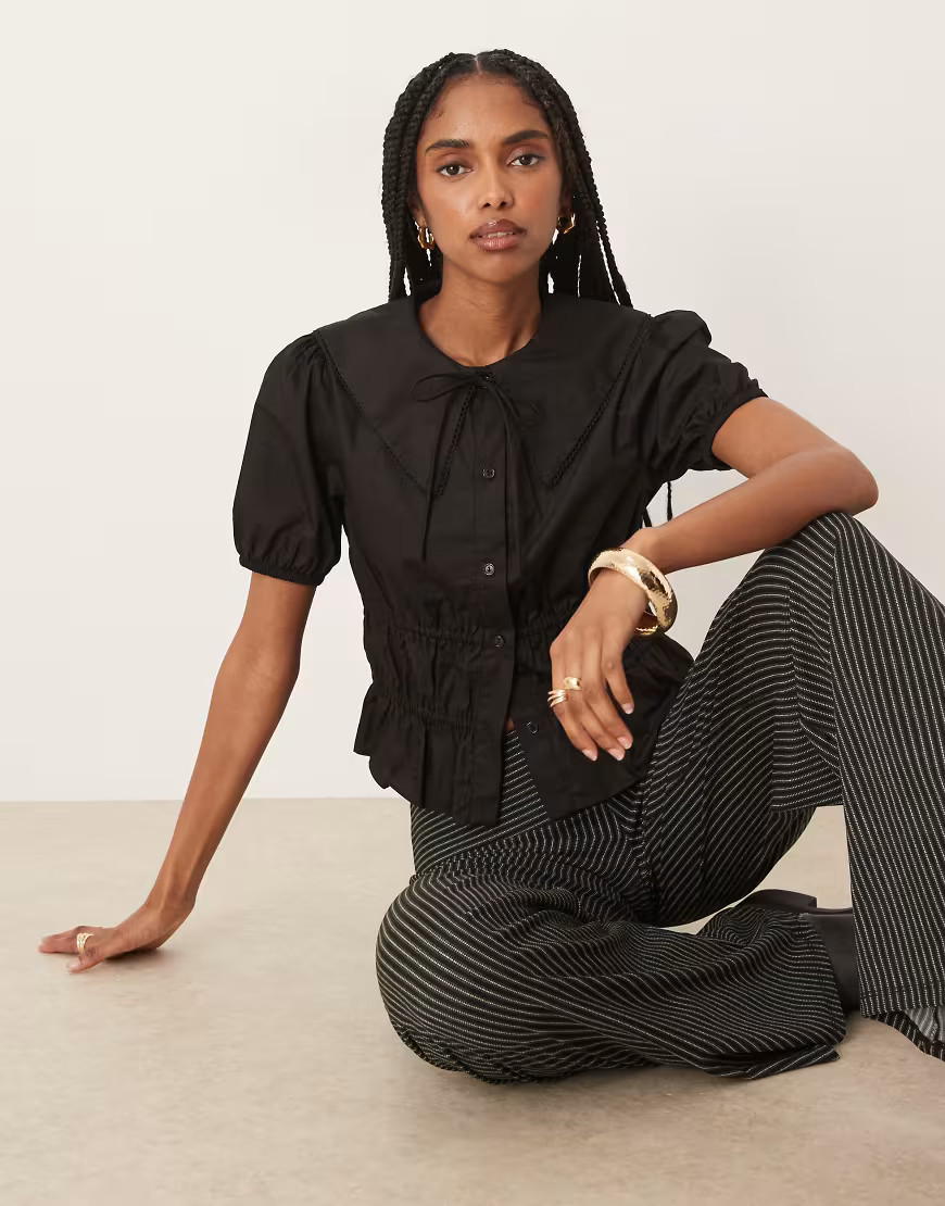 Glamorous short sleeve ruched blouse in black | ASOS (Global)