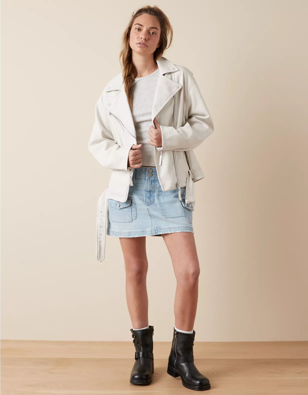AE Oversized Vegan Leather Biker Jacket | American Eagle Outfitters (US & CA)