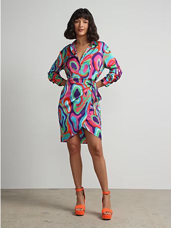 Abstract-Print Wrap Shirtdress - New York & Company | New York & Company
