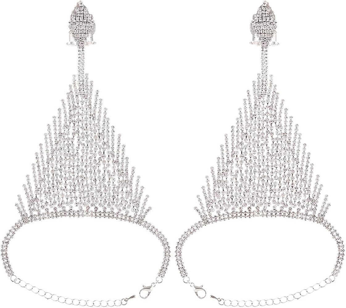 Silver Rhinestone Gloves Glitter Crystal Hand Chain Jewelry Fingerless Hand Accessories for Women | Amazon (US)