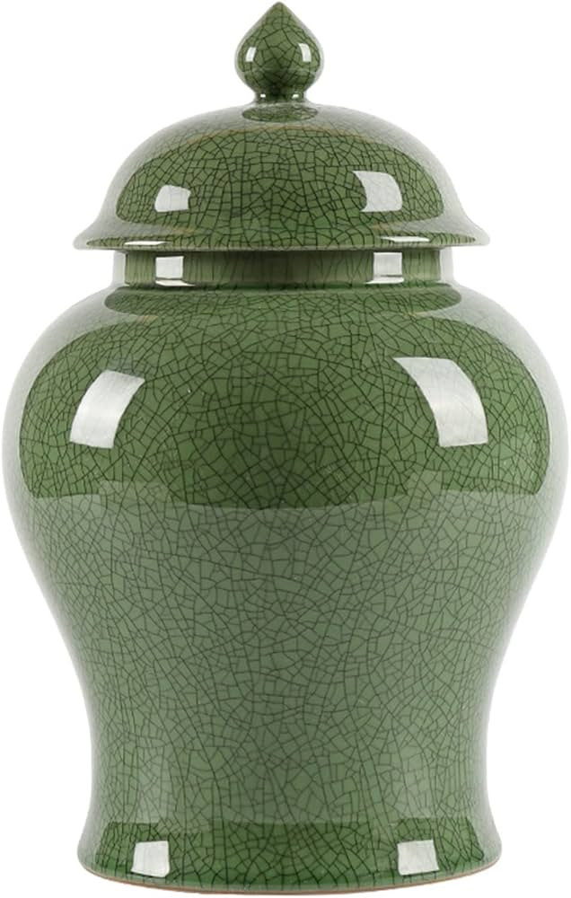 Ceramics Jar, Ceramic Flower Pot Porcelain Green Ginger Jar with Finial Lid, Flowers Decorative T... | Amazon (US)