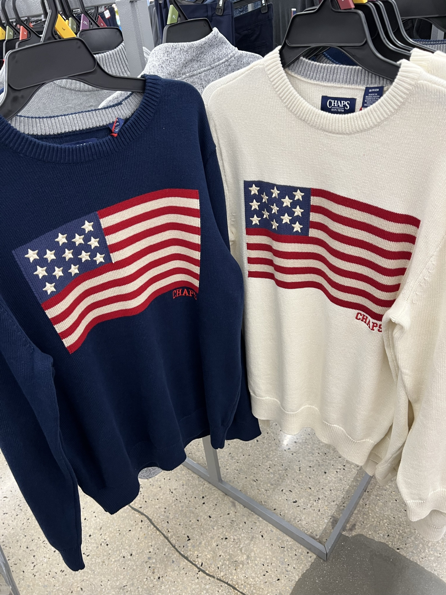 Walmart has cotton USA flag sweaters and they’re so nice! In men’s but fit tts. #memorialday july4 Labor Day patriotic red white blue outfit 