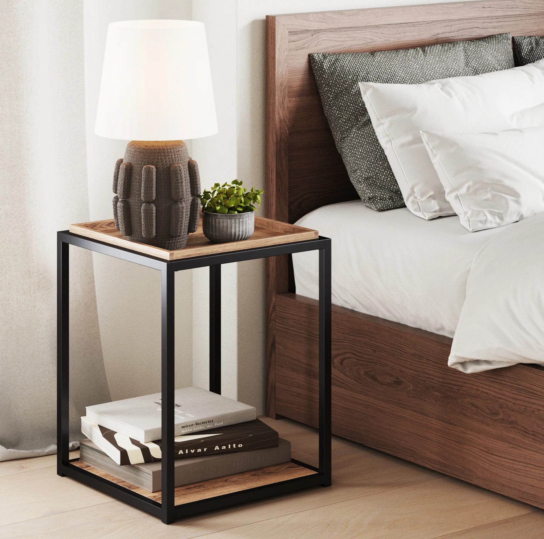 Wood Tray Top End Table Reclaimed Oak | Nathan James