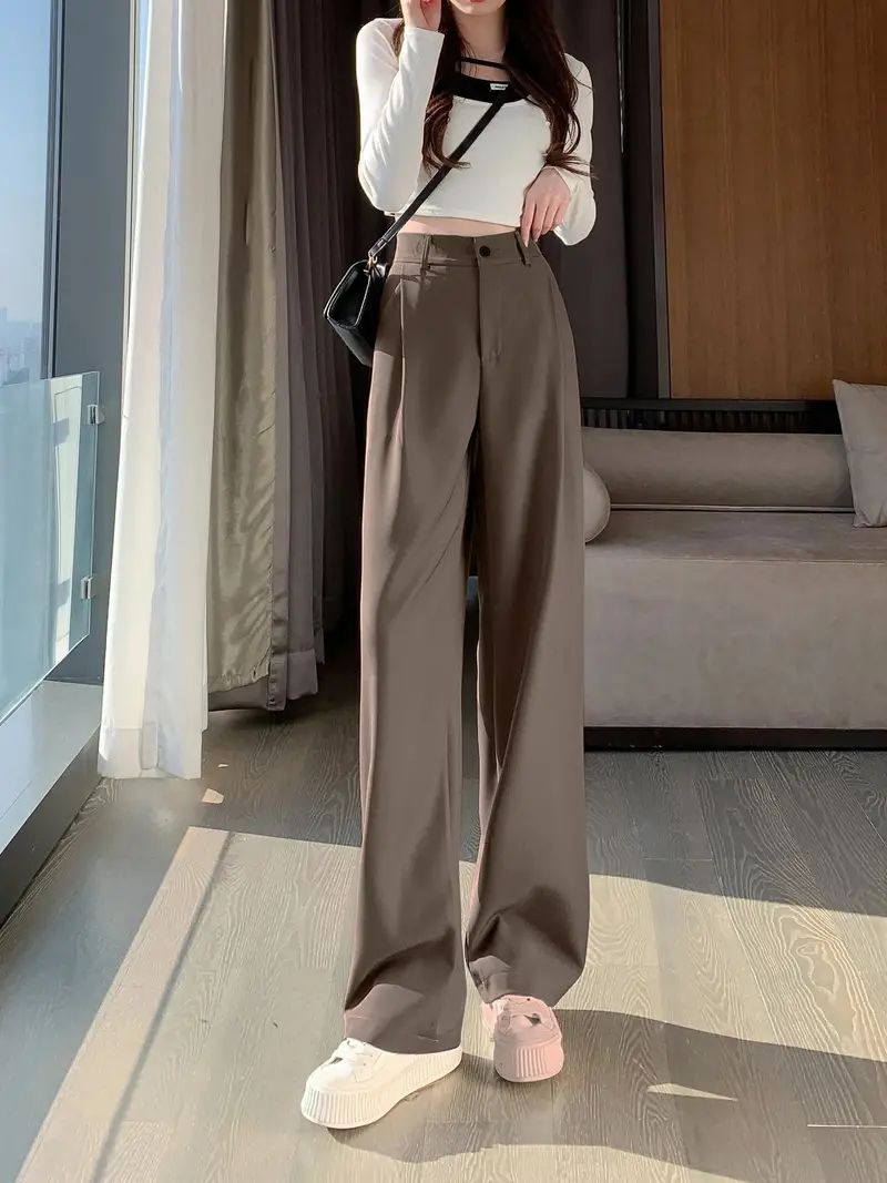 High Waist Suit Trouser Solid Casual Every Day Pants Women's - Temu Canada | Temu Affiliate Program