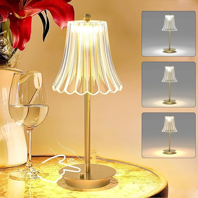 Tipace Crystal Table Lamp,Cordless Desk Lamp, Battery Operated Portable Table Light, 3 Color Temp... | Amazon (US)