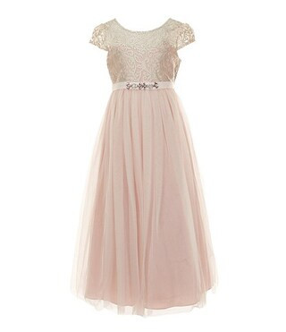 Rare Editions Little Girls Short Sleeve Embroidered/Mesh-Overlay-Skirted Long Dress | Dillard's | Dillard's