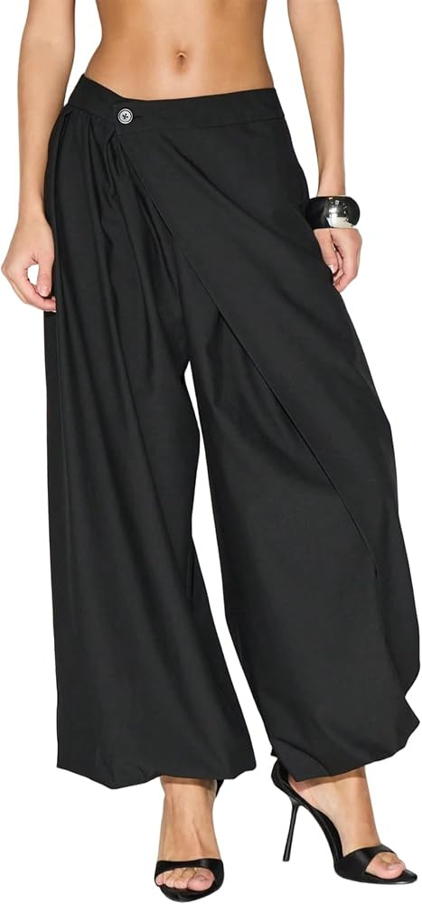 Women Barrel Dress Pants Pleated Front Wrap Overlay Work Slack | Amazon (US)