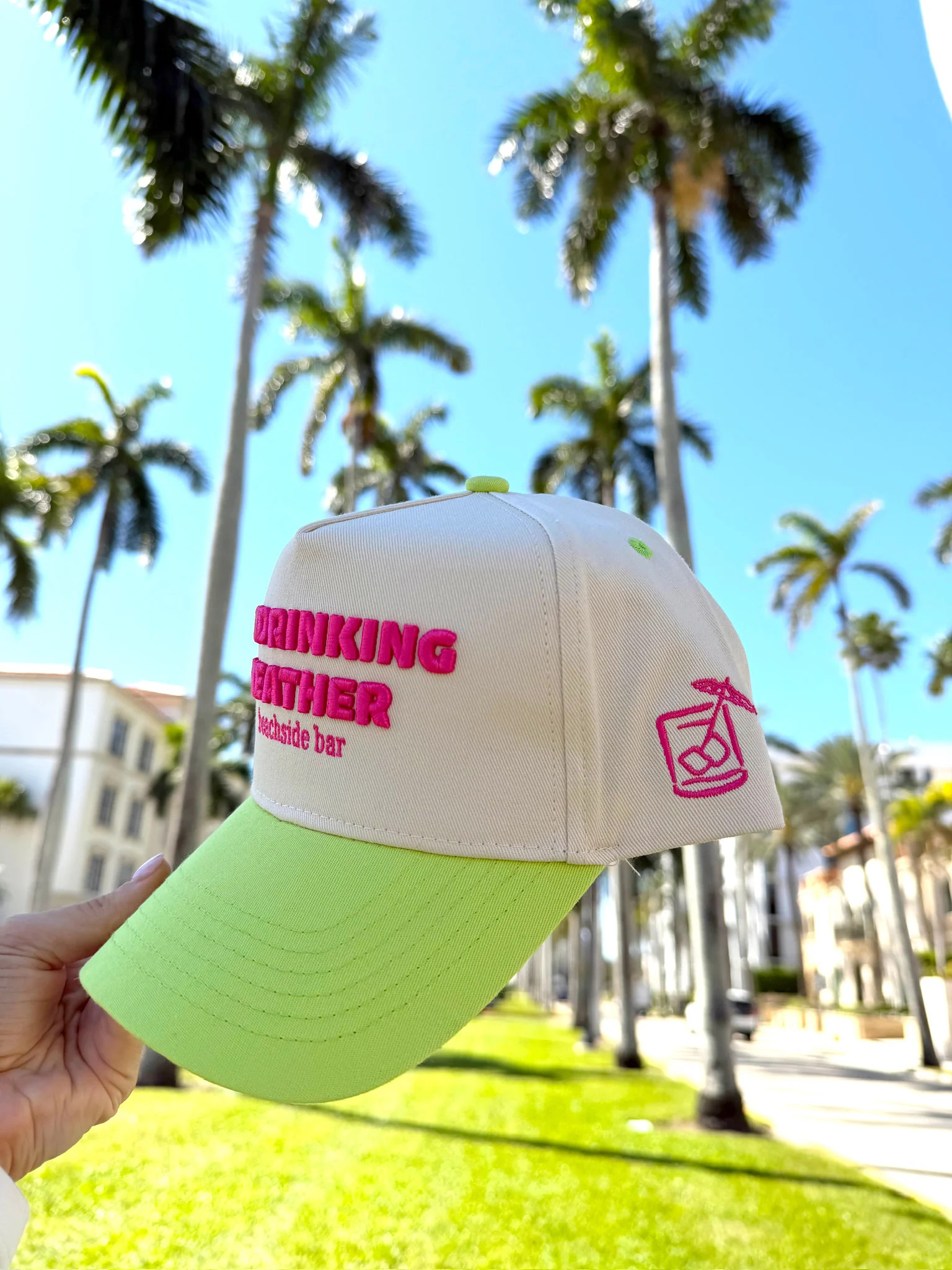 Day Drinking Weather - Lime Green Trucker Hat | KenzKustomz