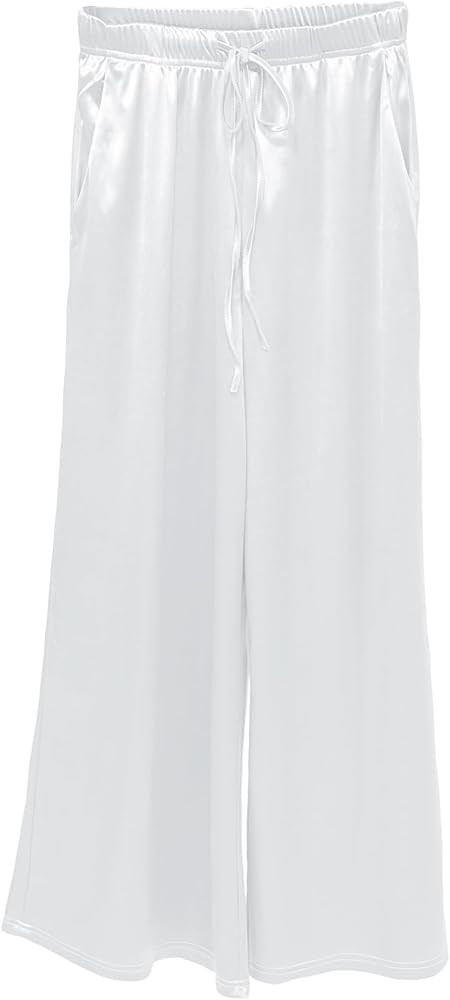 Women's Silk Wide Leg Pants, Loose Comfortable Straight Leg Casual Trousers, High Waist Elastic W... | Amazon (US)
