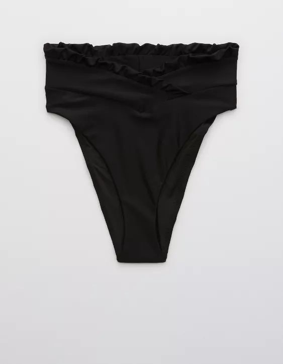 Aerie Ruffle Crossover High Cut Cheeky Bikini Bottom | American Eagle Outfitters (US & CA)