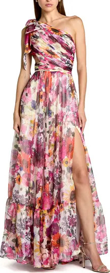 Floral One-Shoulder Cutout Chiffon Evening Gown | Nordstrom
