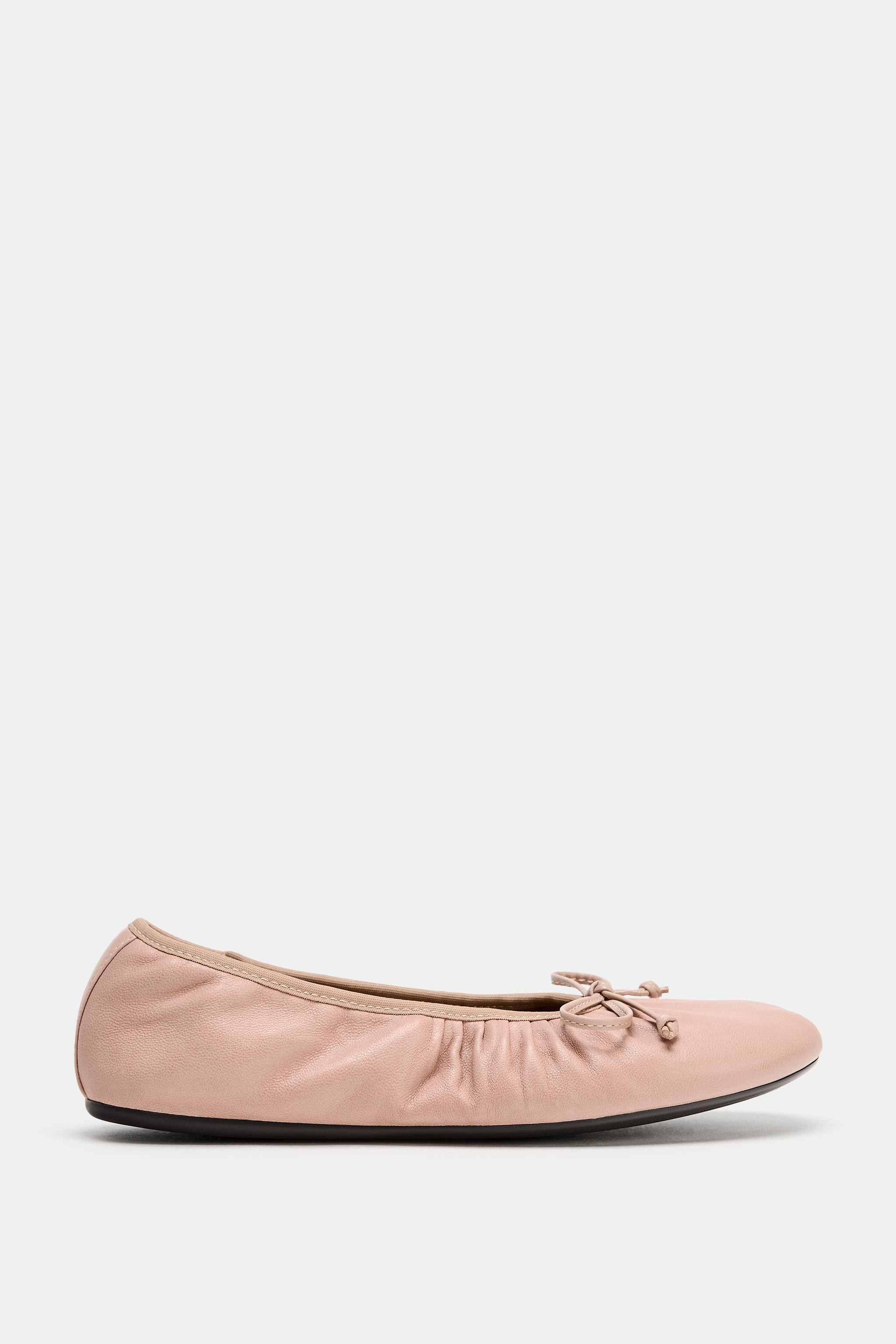 GATHERED LEATHER BALLET FLATS | Zara AU