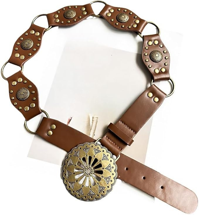 Women Men Western Leather Belt Cowgirl Cowboy Studded Cross Vintage Waist Belts(Brown) | Amazon (US)