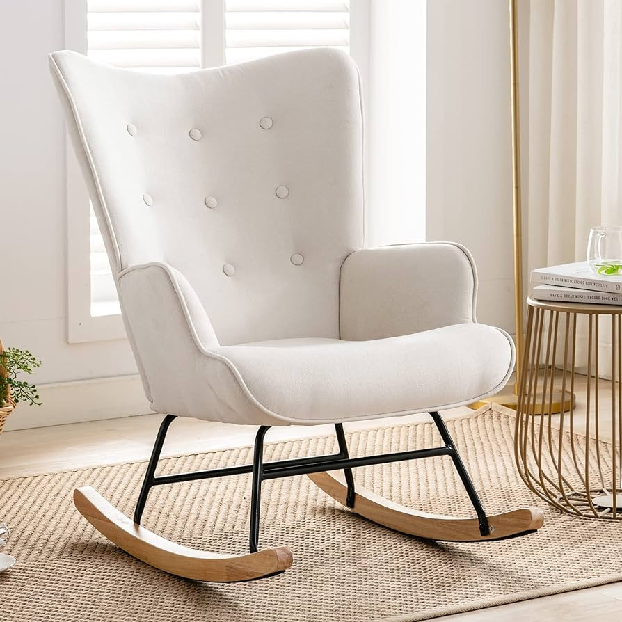 Wahson Glider Rocking Armchair with Tufted High Wingback Chenille Leisure Rocker Recliner Chair w... | Amazon (US)