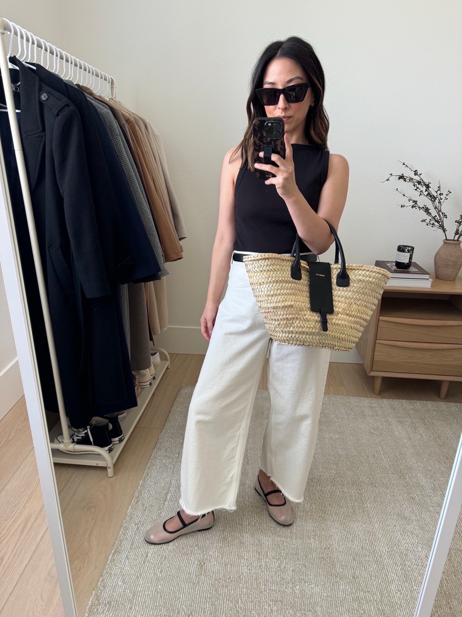My favorite Everlane curve jeans. These are so comfy. I sized up 2 sizes. Cut hems. 

Everlane tank xs
Everlane jeans 26. Sized up, cut hems. 
Madewell flats 5
Paris 64 bag
Calvin Klein belt
YSL Sunglasses

Summer outfits, summer style, jeans, petite style, mesh ballet flat

#LTKPetite #LTKSaleAlert #LTKShoeCrush