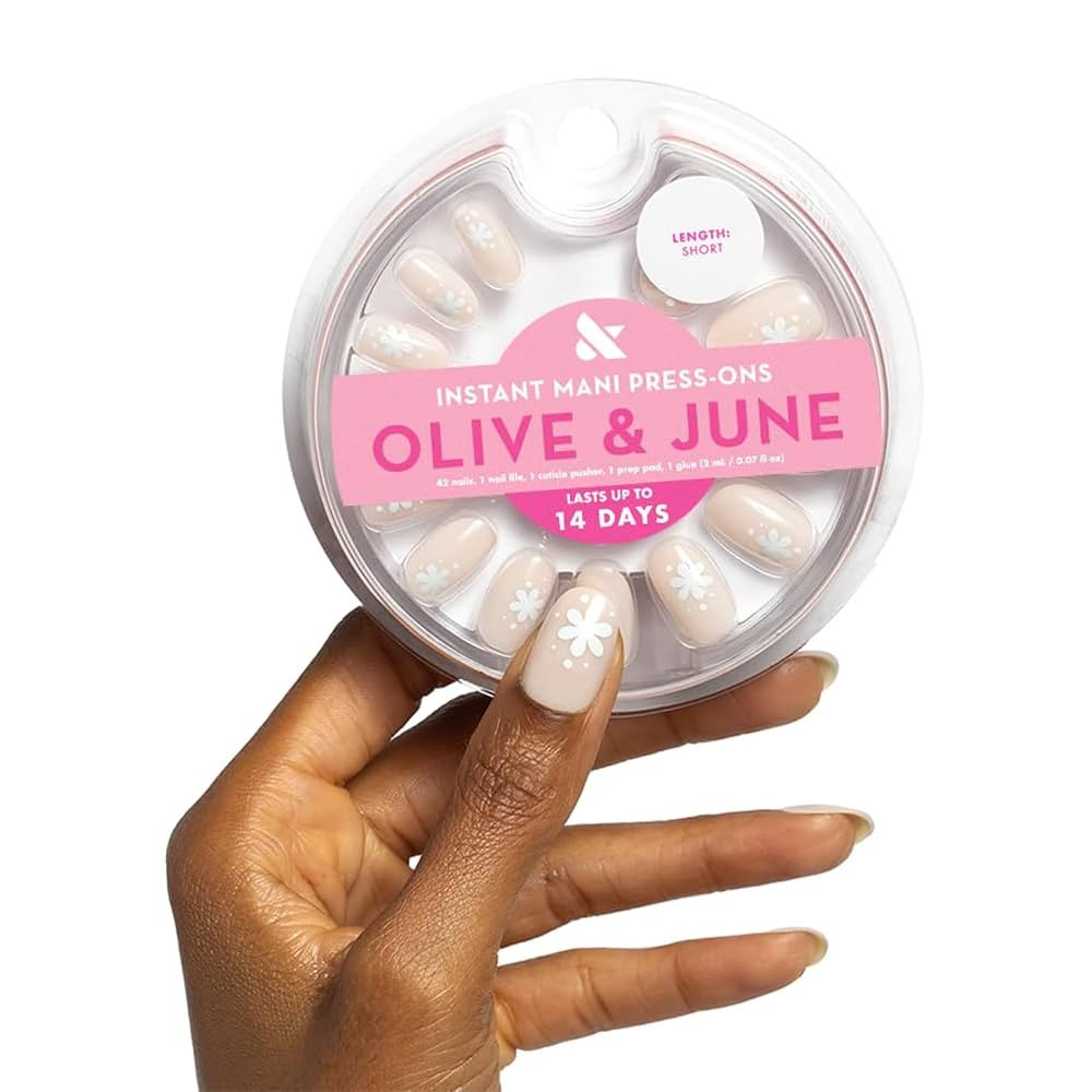 Olive & June Instant Mani Press-On Nails | (Glue) Short, Round 42 Fake Nails, 21 Sizes | Non-Toxi... | Amazon (US)