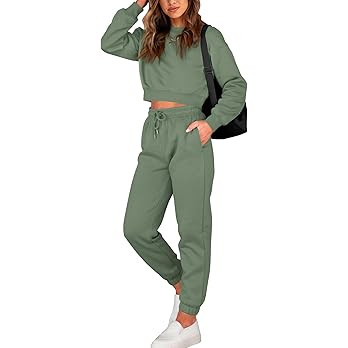 BTFBM Women 2 Piece Outfits Long Sleeve Crop Top Pullover Drawstring Pant Jogger Set Casual Sweat... | Amazon (US)