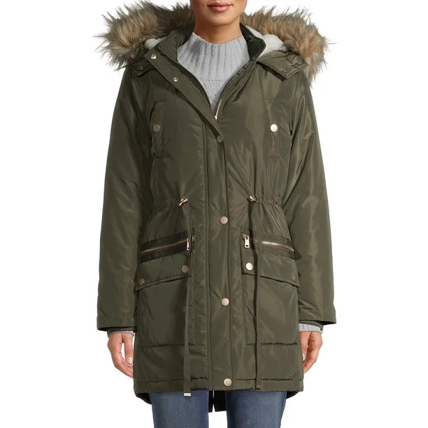 Time and Tru Women's Heavyweight Anorak with Faux Fur Trimmed Hood | Walmart (US)