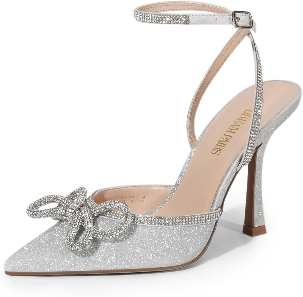 DREAM PAIRS Women's High Heels Destiny Closed Toe Strappy Heels Sexy Rhinestone Ankle Strap Pumps... | Amazon (US)