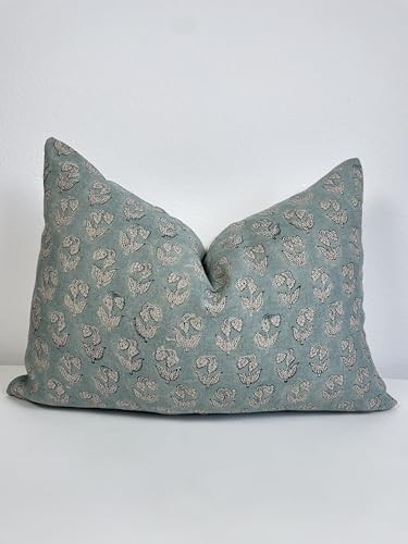Generic Canyon Theory Hand Block Print Organic Linen 14x20 Inch Lumbar Throw Pillow Cover: Indoor Outdoor Sustainable Handmade Vintage Decorative Cushion Cover (Skylar) | Amazon (US)