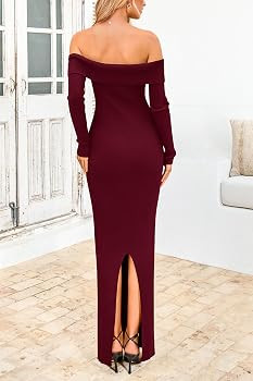 PRETTYGARDEN Women's Winter Sweater Dress Long Sleeve Off Shoulder Slit Maxi Bodycon Cocktail Par... | Amazon (US)