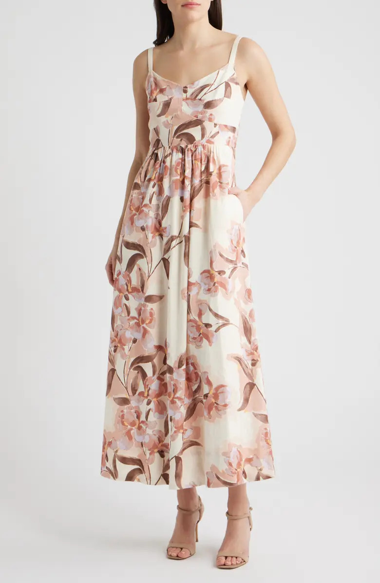 Seamed Linen Blend Midi Sundress | Nordstrom