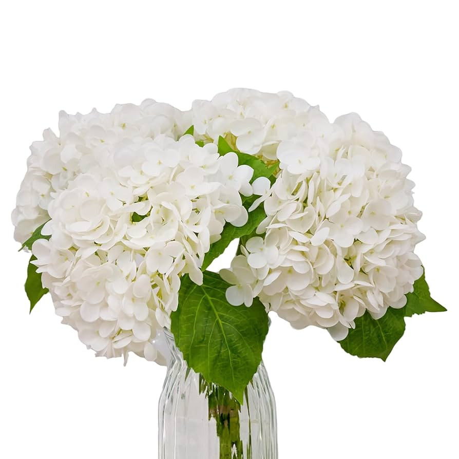 4-Packet White Hydrangea Artificial Flowers in Vase Faux Hydrangea Flowers Real Touch Home Bathro... | Amazon (US)
