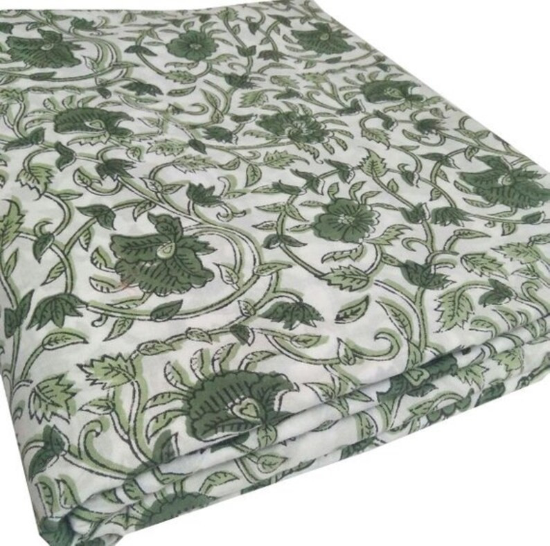 Hand Block Print Fabric Voile Vegetable Green Color Sanganeri Dressmaking Material by yard | Etsy (US)