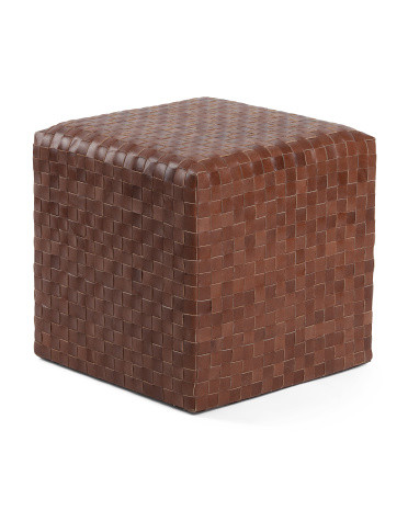 18x18 Genuine Leather Woven Pouf | TJ Maxx
