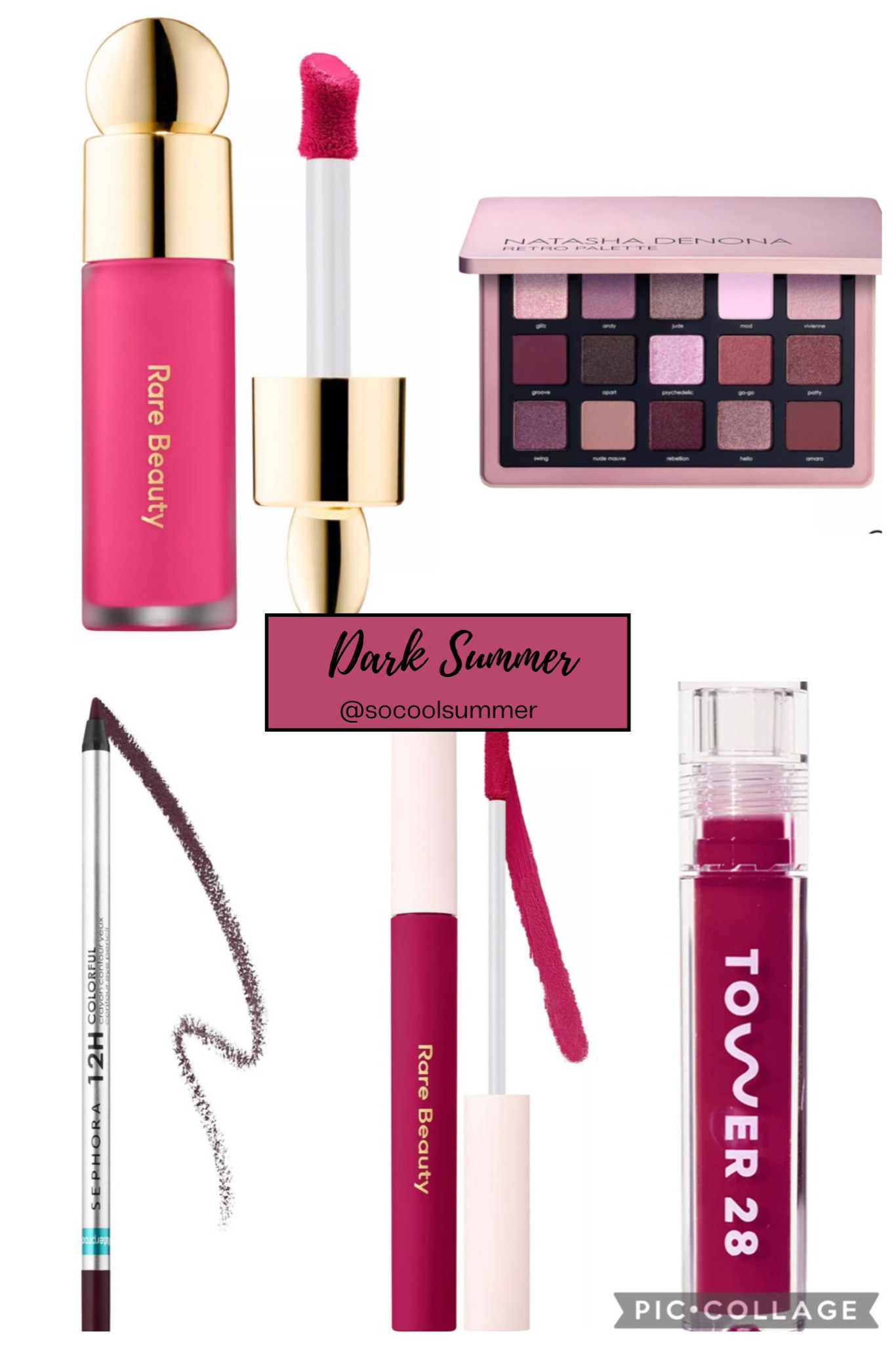 Makeup capsule for Dark Summer palettes from the Sephora @ Kohl’s beauty sale.  4x points when you use your Sephora Insider account.

Blush:  Rare Beauty in Lukcy
Shadow Palette:  Natasha Denona Retro
Eyeliner:  Sephora 12 hour eyeliner in Sangria
Lip Color:  Rare Beauty Matte Lip in Heroic
Gloss:  Tower28 Non Sticky Gloss in Wild

#hocsummer #coolsummer #lightsummer #truesummer #softsummer #pastelsummer #darksummer #brownsummer #sweetpeasummer #summerpalette #summerfinds


#LTKFindsUnder50 #LTKBeauty #LTKStyleTip