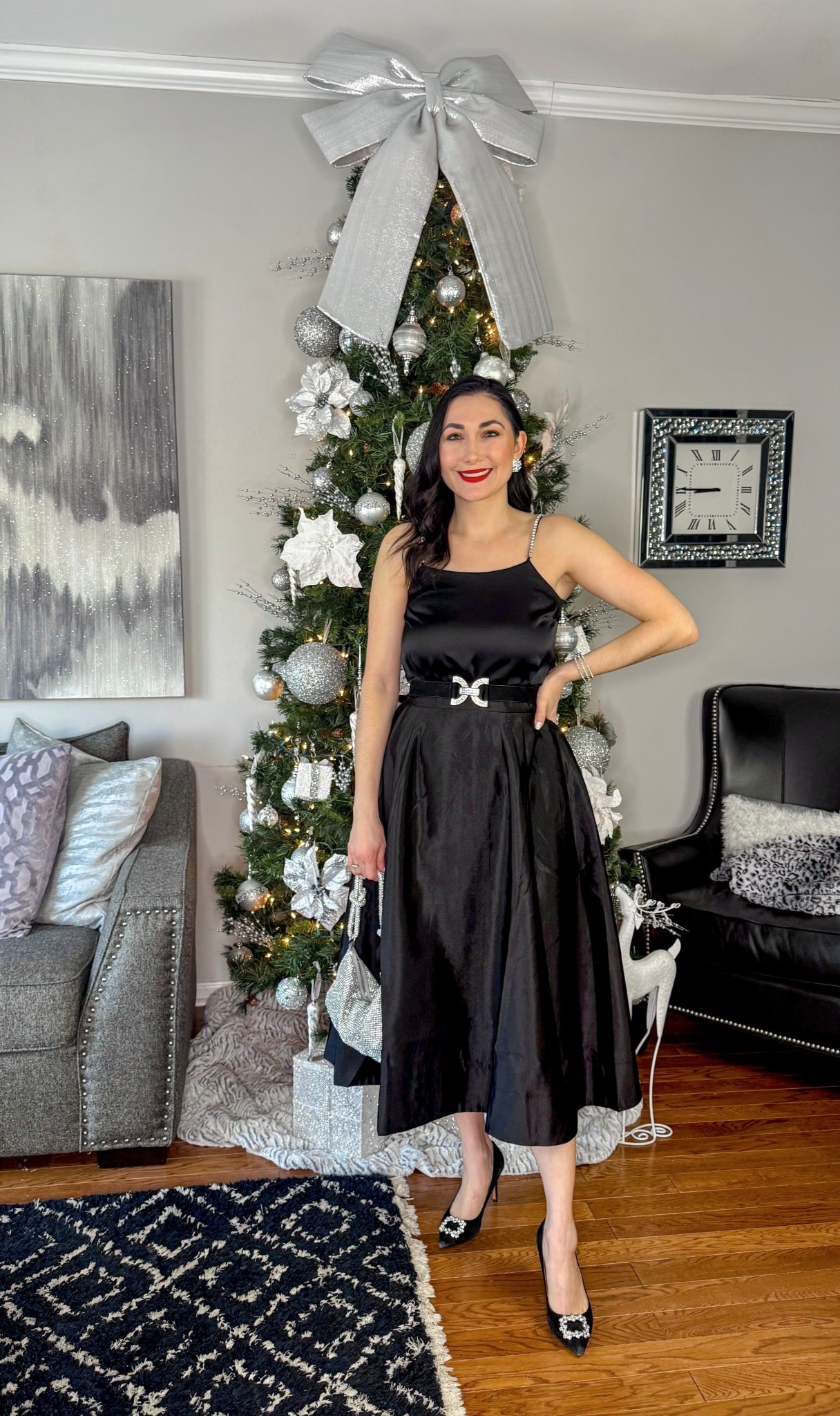 Classy holiday outfit 🖤

Black top 
Black midi skirt size small, TTS
Black crystal buckle heels 

NYE outfit 
New years outfit 
Christmas outfit 
Holiday party 
Wedding guest outfit 

#LTKHoliday #LTKSeasonal #LTKWedding