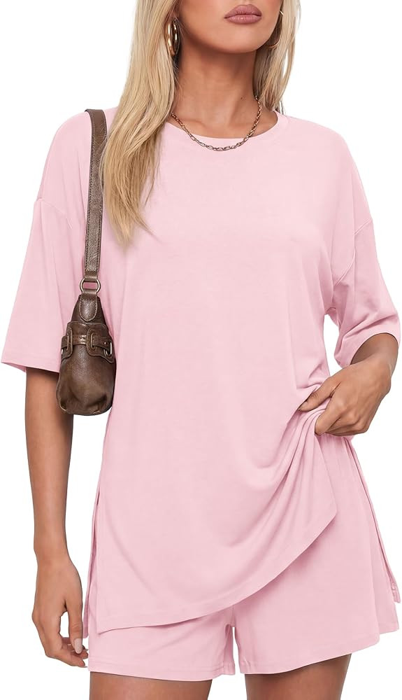 Darong Women's 2 Piece Lounge Set Short Sleeve Boxy T-shirt & Shorts Comfywear Summer Pajama Set ... | Amazon (US)