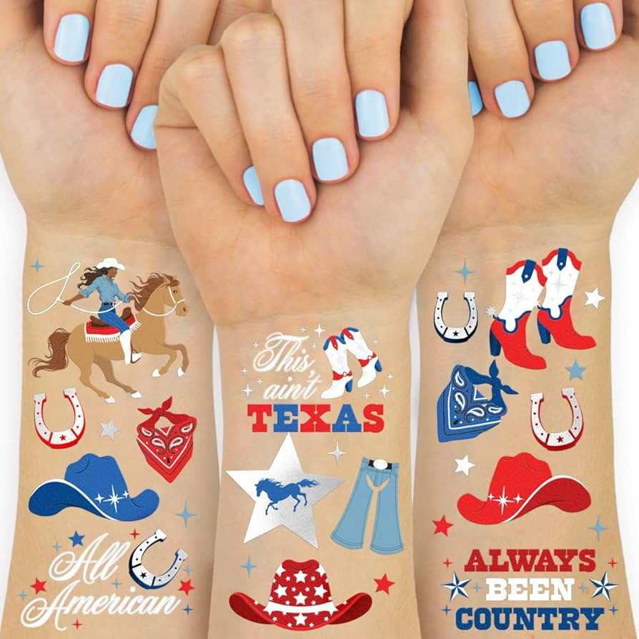 xo, Fetti American Cowgirl Temporary Tattoos - 54 Silver Foil Pcs | Birthday Accessory, Western B... | Amazon (US)