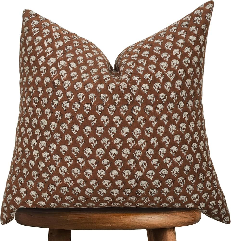 Hand-block printed, artisan-made neutral accent throw cushion cover- Thick cotton cushion for sof... | Amazon (US)