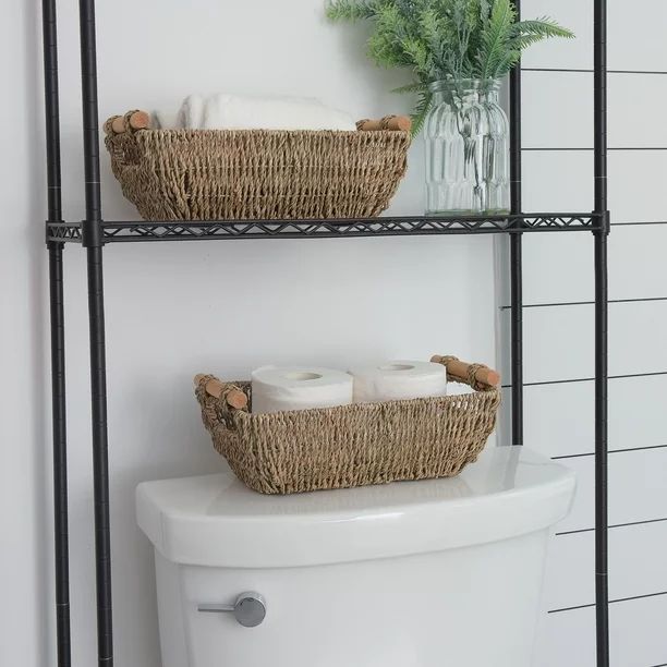 Woven Storage Baskets, Wicker Baskets with Wooden Handles, Seagrass Baskets for Organizing, Ratta... | Walmart (US)