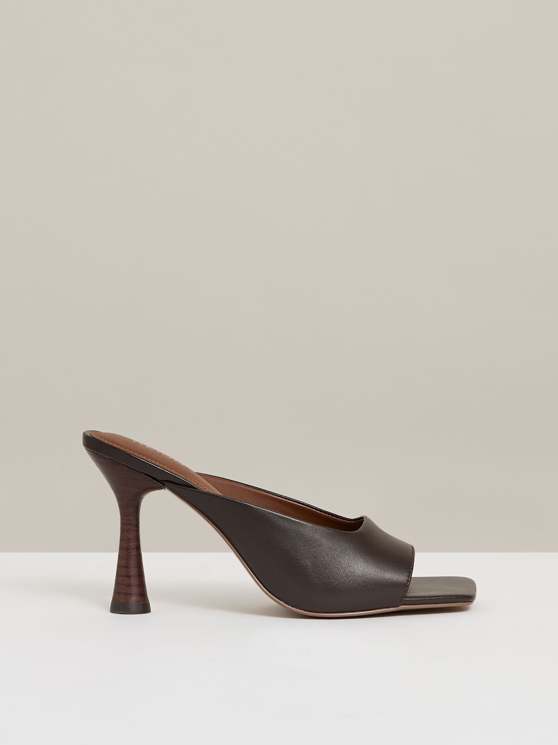 Leather Heeled Mules in Chocolate | Reiss UK