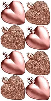 8 x 5cm Glitter + Matt Heart Shaped Christmas Tree Baubles - Assorted Colours (Rose Gold) | Amazon (US)