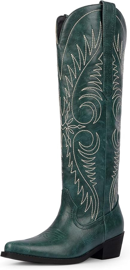 Modatope Cowboy Boots for Women Knee High Cowgirl Boots Embroidered Pointed Toe Chunky Heel Weste... | Amazon (US)