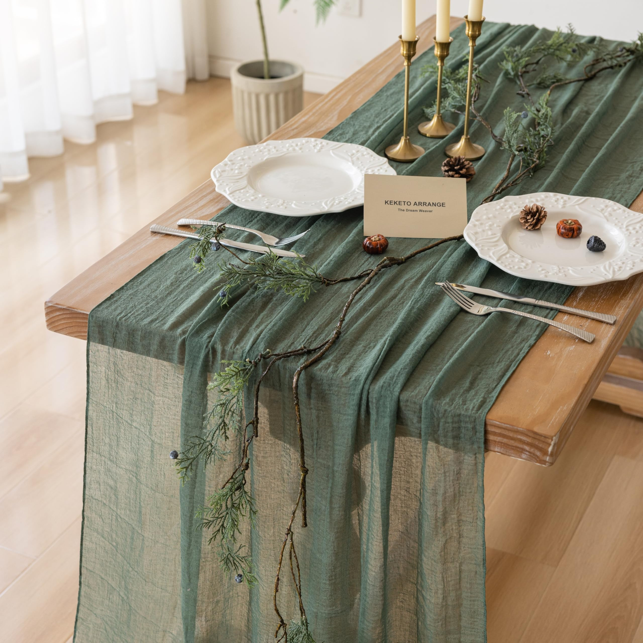Forest Green Gauze Rustic Cheesecloth Table Runner 120 Inch 10 FT for Wedding Baby Shower Bridal ... | Amazon (US)