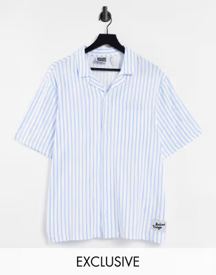 Reclaimed Vintage Inspired Plus relaxed coordinating shirt in white and blue stripe | ASOS (Global)