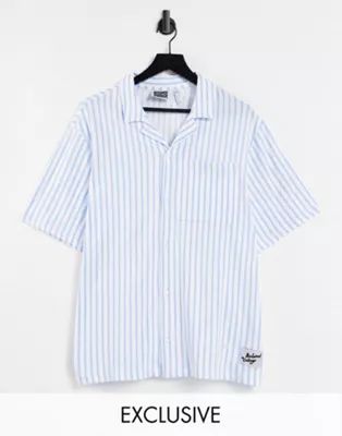 Reclaimed Vintage Inspired Plus relaxed coordinating shirt in white and blue stripe | ASOS (Global)
