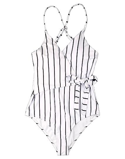 Fantastic Zone White Black Stripe One-Piece Swimsuit Beach Swimwear Bathing Suit | Amazon (US)