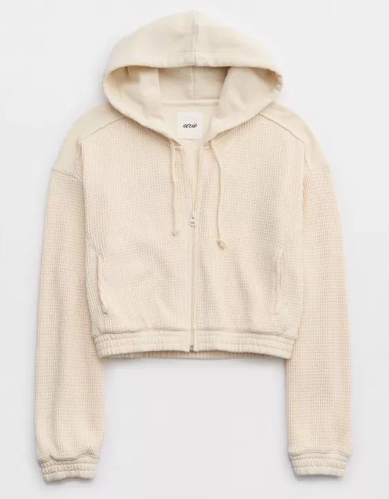 Aerie Cropped Waffle Hoodie | American Eagle Outfitters (US & CA)