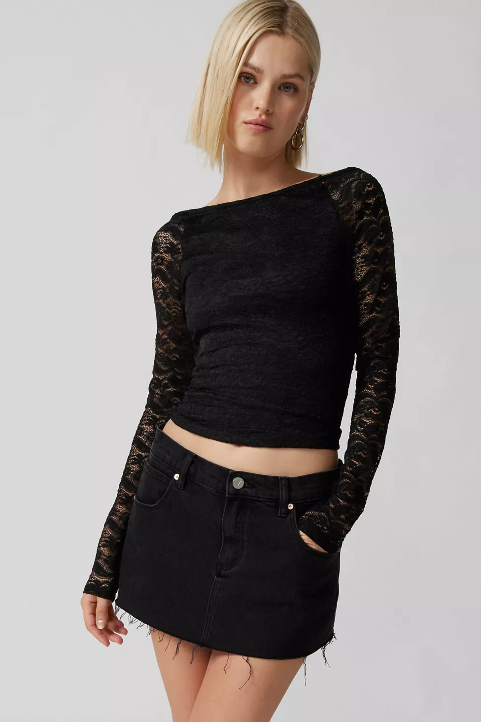 UO Nadia Semi-Sheer Lace Long Sleeve Top | Urban Outfitters (US and RoW)