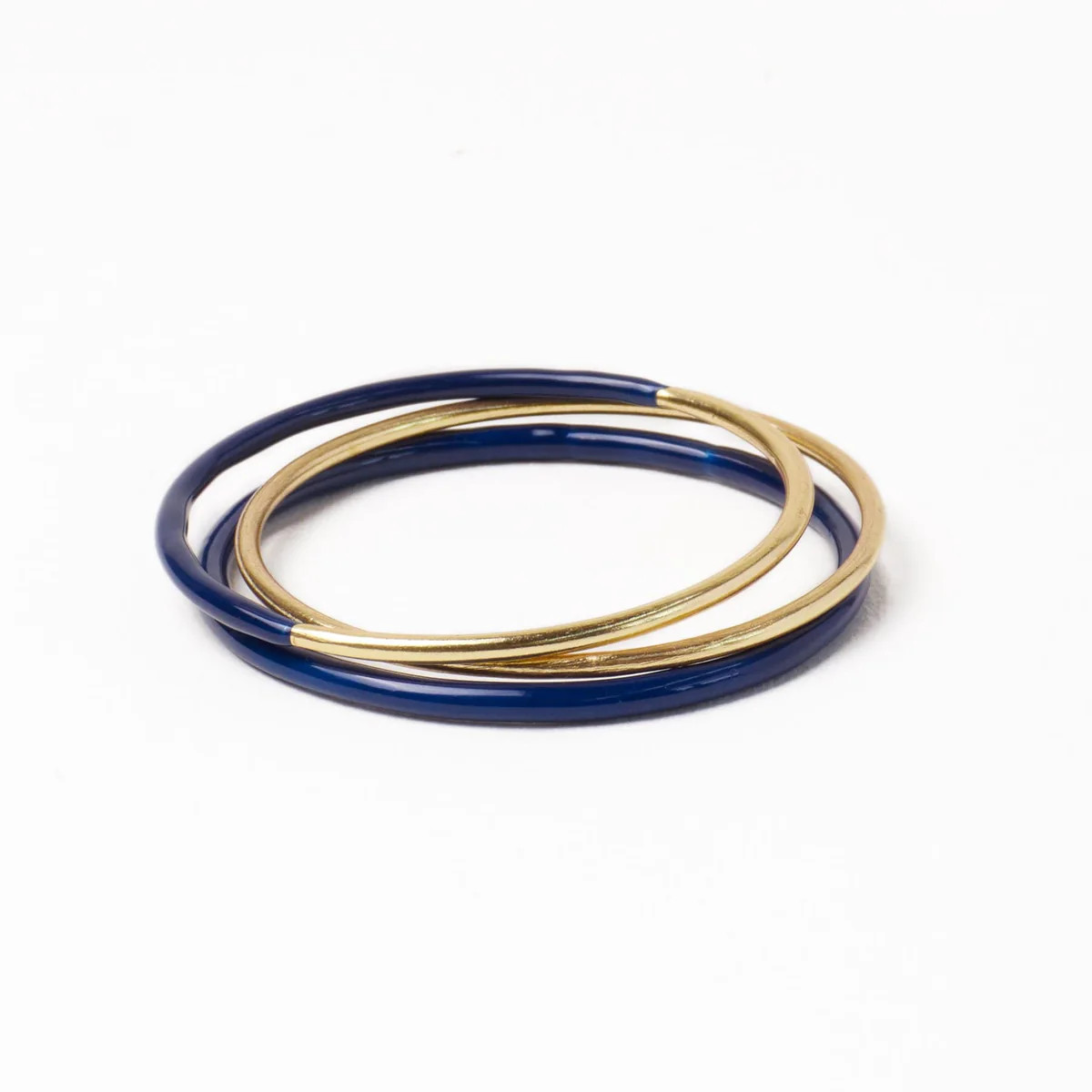 Diane Bangles Set of 3 Navy Enamel + Brass | INK+ALLOY