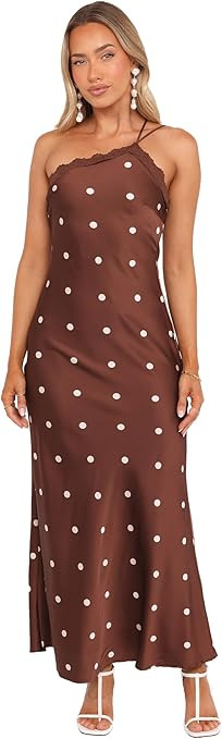 Petal & Pup Women's Anika Maxi Dress Brown Polka Dot | Amazon (US)